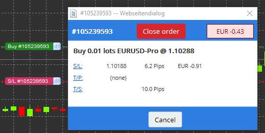 Modifying orders window
