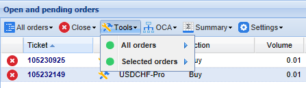 Open and pending order window