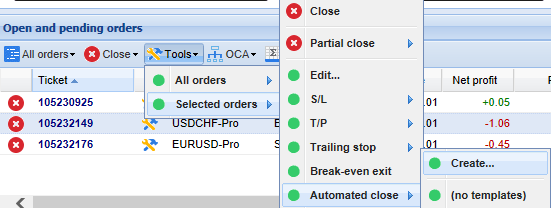 Open and pending orders window